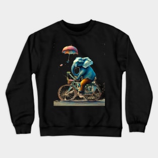 An elephant on a bicycle, holding an umbrella. Crewneck Sweatshirt